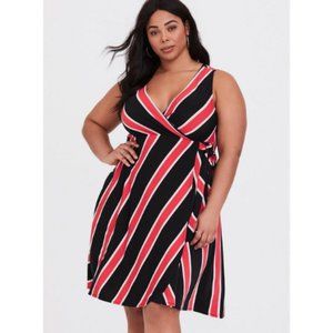 TORRID Mini Summer Stretch Crepe Wrap Dress Red & Black Stripe Plus Size 2